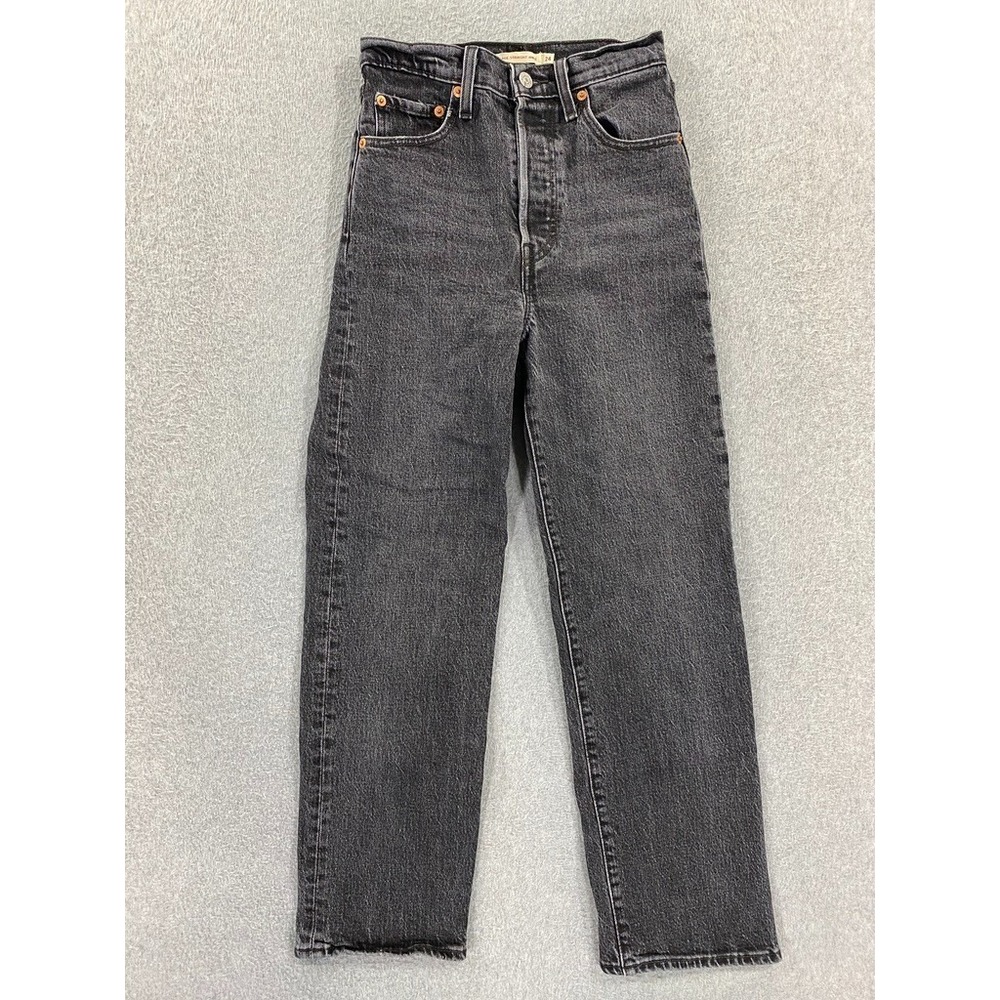 Levi's Ribcage Straight Ankle Jeans Womens 24 Charcoal Wash High Rise Button
